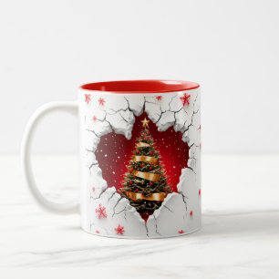 Weihnachtsbaum, Rot und Gold- Schwarzes Interieur Zweifarbige Tasse