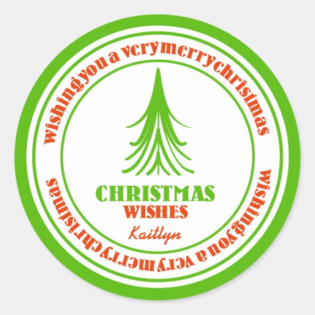 Weihnachtsbaum rot und grün runder aufkleber (Vorderseite)