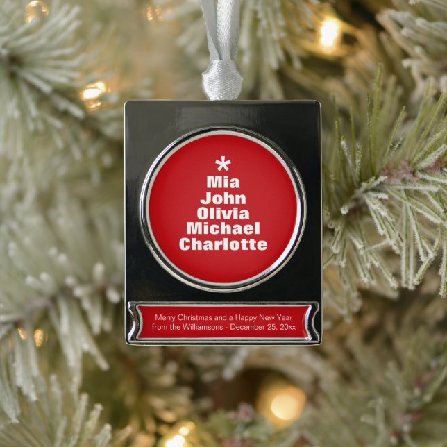 Weihnachtsbaum Rot-weiße Namen Banner-Ornament Silber (Baum)
