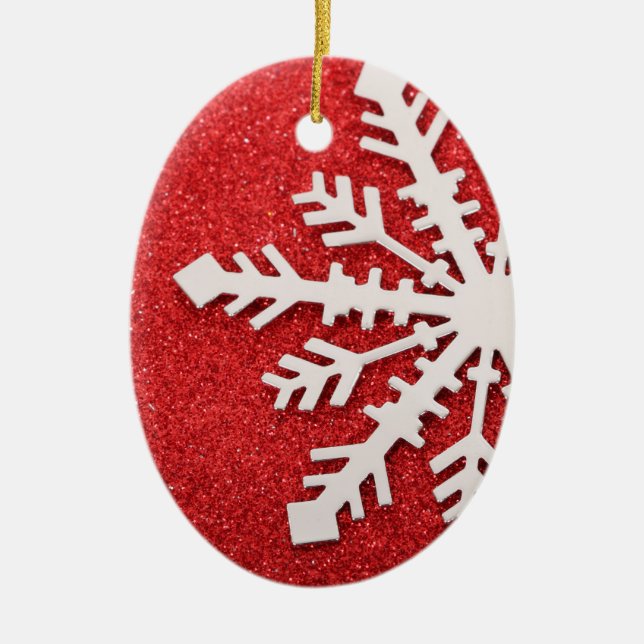 Weihnachtsbaum Roter Glitzer Schneeflocke Keramik Ornament (Vorne)