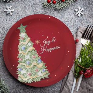 Weihnachtsbaum Roter Hintergrund Urlaub Pappteller