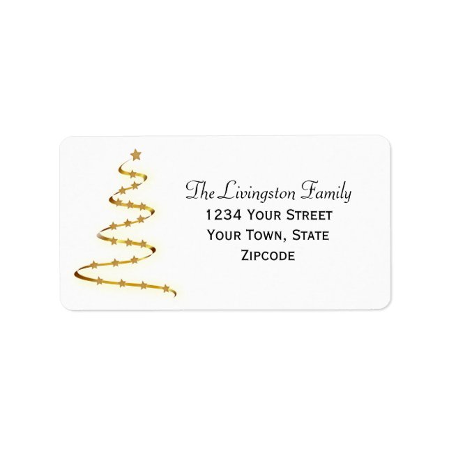 Weihnachtsbaum-Rücksendeadresse Gold Ribbon Adressaufkleber (Vorne)