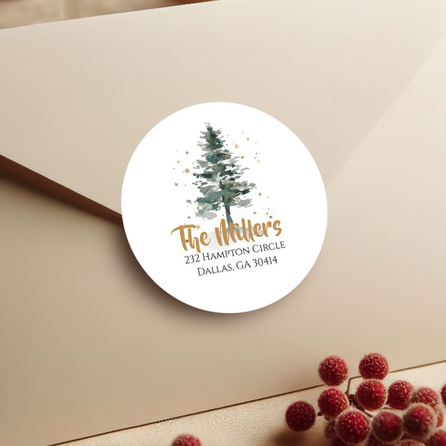 Weihnachtsbaum-Rücksendeadresse Runder Aufkleber (Von Creator hochgeladen)