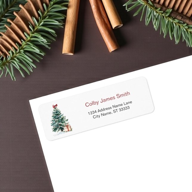 Weihnachtsbaum-Rücksendeadressen-Aufkleber (Christmas tree on a holiday return address label)