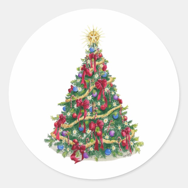 Weihnachtsbaum Runder Aufkleber (Vorderseite)