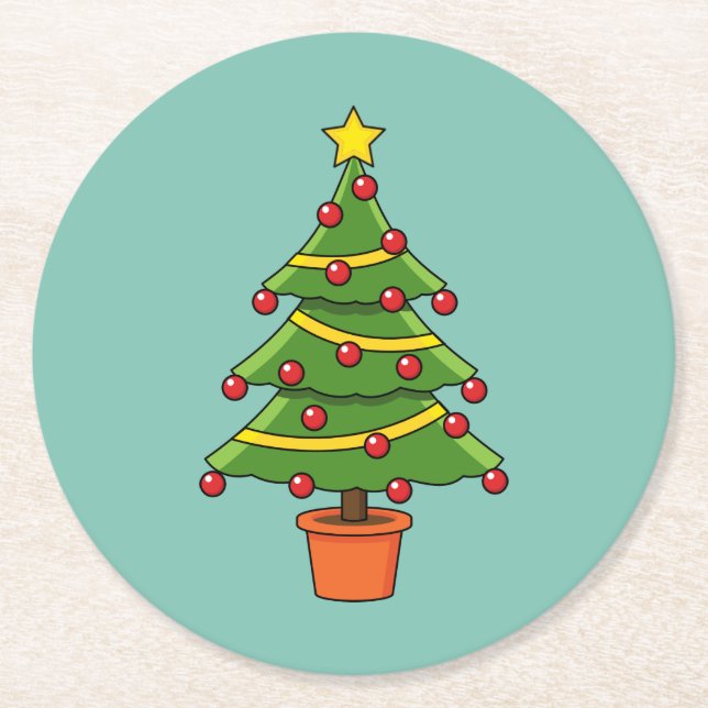 Weihnachtsbaum Runder Pappuntersetzer (Vorderseite)