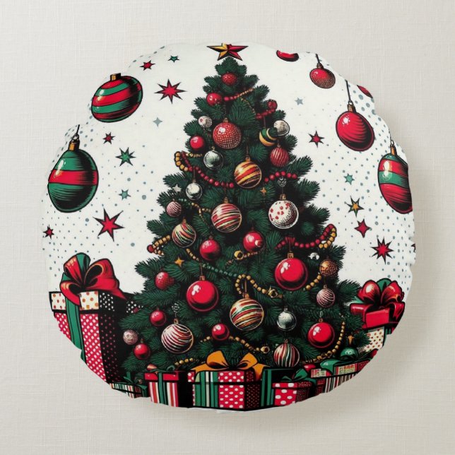 Weihnachtsbaum Rundes Kissen (Vorderseite)