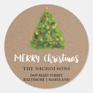 Weihnachtsbaum Rustic Kraft Paper Runder Aufkleber