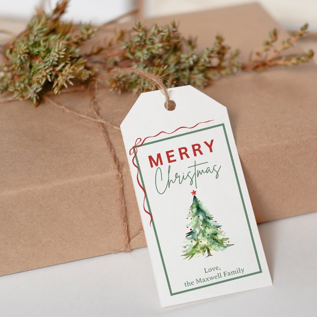 Weihnachtsbaum Rustikale Karierte Geschenkmarke Geschenkanhänger (Rustic Green Plaid Merry Christmas Gift Tag
)