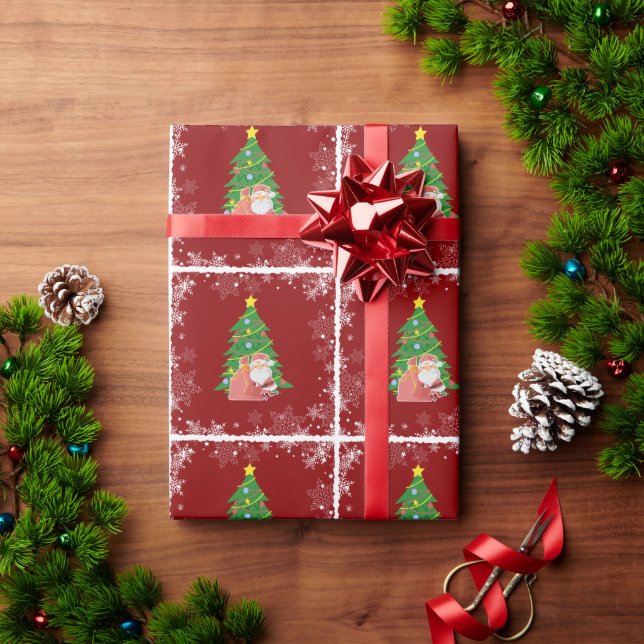 Weihnachtsbaum | Santa | anpassbar Geschenkpapier (Feiertagsgeschenk)