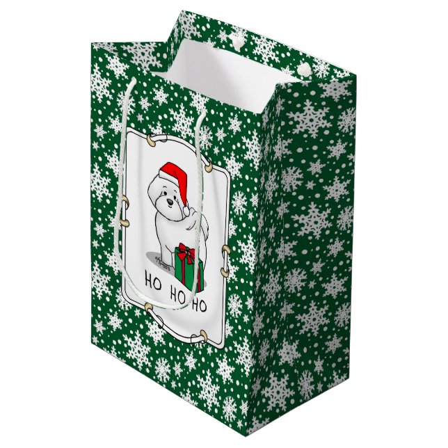 Weihnachtsbaum Santa Bichon Frise Hund Niedlich Mittlere Geschenktüte (Vorderseite Schrägansicht)