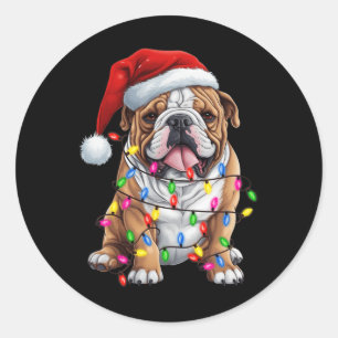Weihnachtsbaum Santa Bulldog Light Pajama Dog X-ma Runder Aufkleber