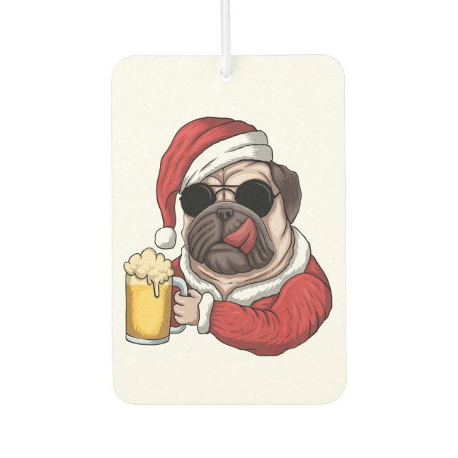 Weihnachtsbaum santa claus Kostümbierhund Mops p Autolufterfrischer (Vorderseite)