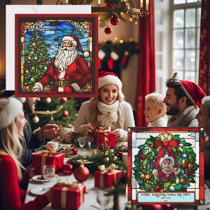 Weihnachtsbaum Santa Faux-Buntglas Karte