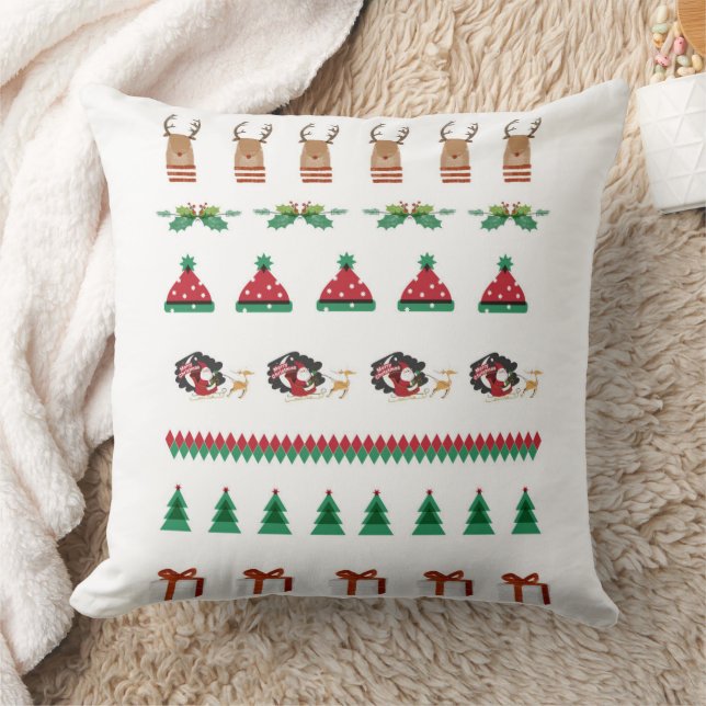 Weihnachtsbaum Santa Reindeer Red Green Kissen (Decke)