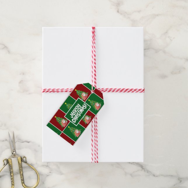 Weihnachtsbaum | Santa | Rot grün Geschenkanhänger (Mit Garn)