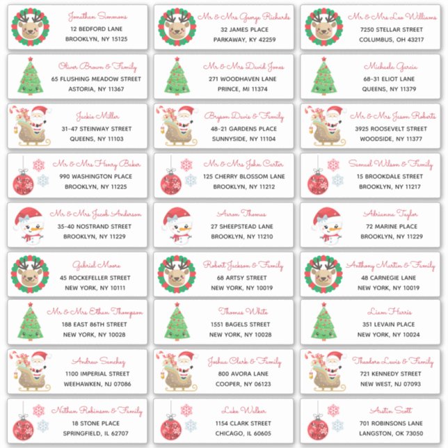 Weihnachtsbaum Santa Snowman Familienadresse Etike Aufkleber (Vorderseite)