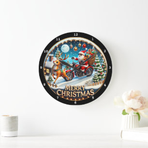 Weihnachtsbaum Santa's Motorrad Große Wanduhr