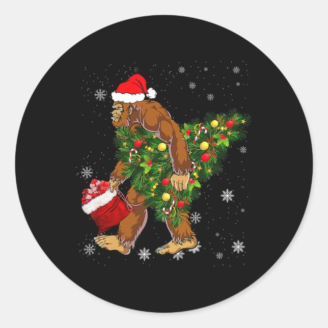 Weihnachtsbaum-Sasquatsch-Gläubige Runder Aufkleber (Vorderseite)