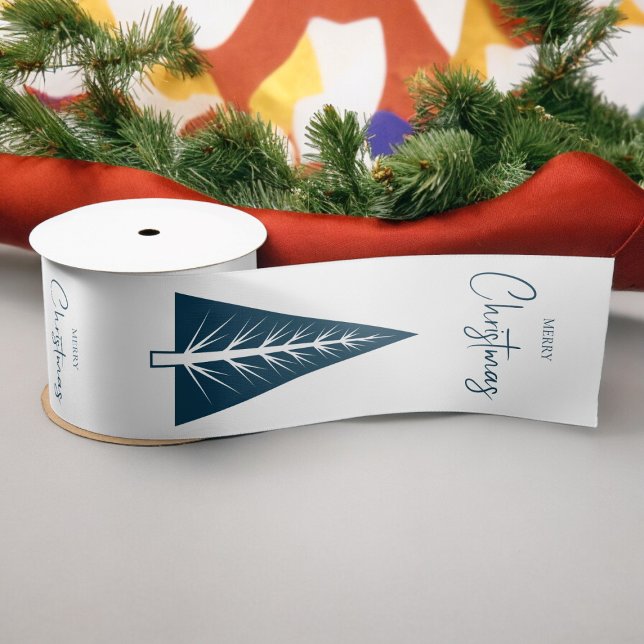 Weihnachtsbaum Satinband (merry christmas blue tree gifting ribbon , make your gifts look amazing.)