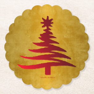 Weihnachtsbaum Schablone Rot auf Gold Untersetzer