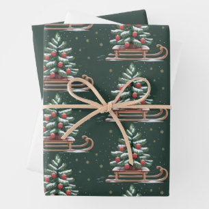 Weihnachtsbaum-Schlitten Winter Weihnachten Schnee Geschenkpapier Set