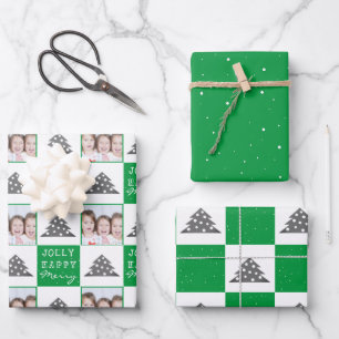 Weihnachtsbaum Schnee Familie Foto in festlichem G Geschenkpapier Set