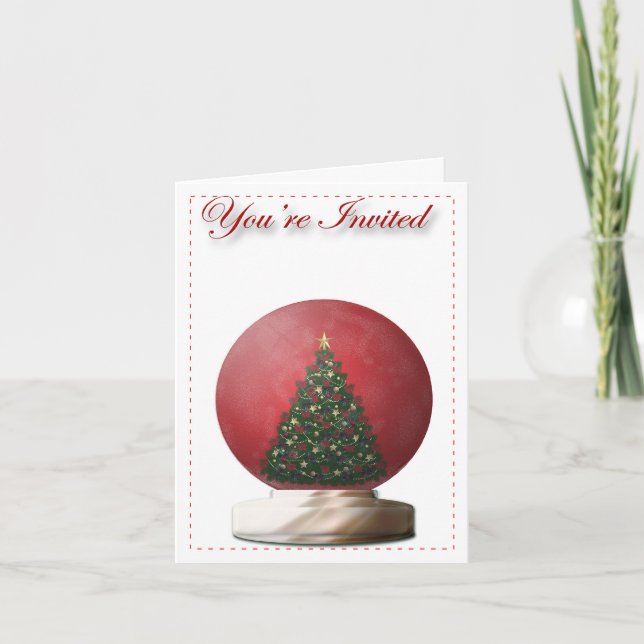 Weihnachtsbaum-Schnee-Kugel-Einladung Einladung (Vorderseite)