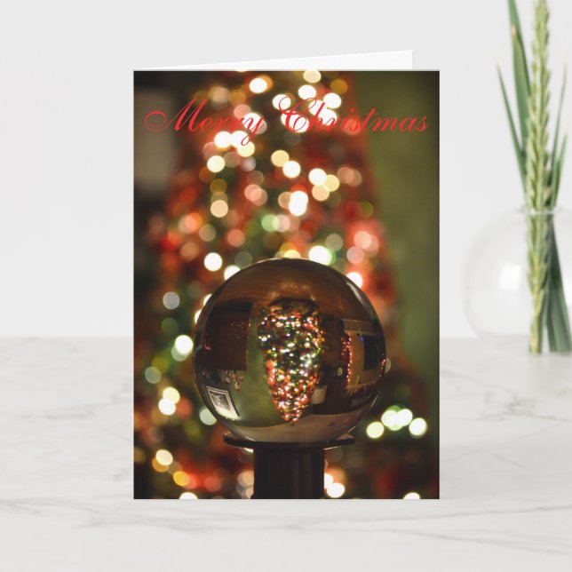 Weihnachtsbaum-Schnee-Kugel-Kristallball Feiertagskarte (Vorderseite)