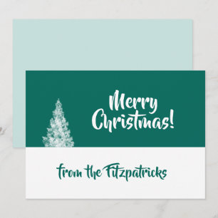 Weihnachtsbaum Schnee Teal und Weiß Minimalistisch Feiertagskarte