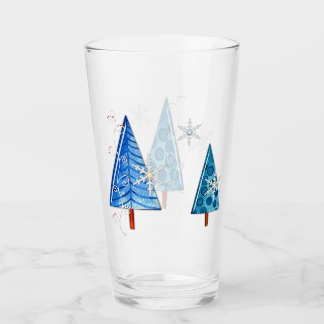 Weihnachtsbaum & Schneeflocken Glas (Vorderseite)