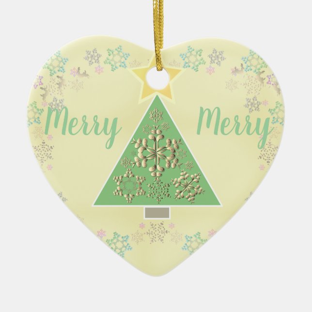 Weihnachtsbaum & Schneeflocken Keramik Ornament (Vorne)