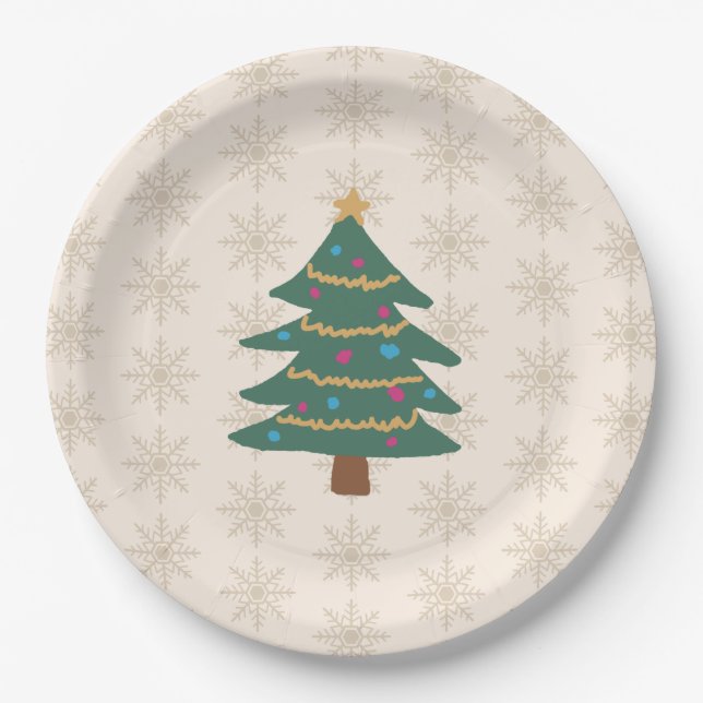 Weihnachtsbaum-Schneeflocken-Muster Feiertag Pappteller (Vorderseite)