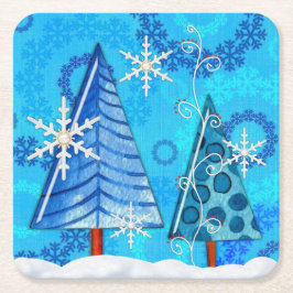 Weihnachtsbaum & Schneeflocken Rechteckiger Pappuntersetzer