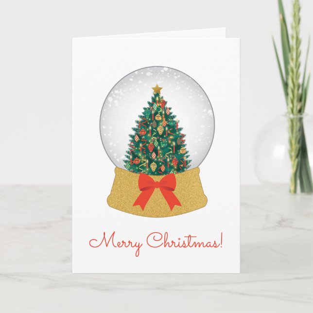Weihnachtsbaum Schneeglobe Faltenkarte Feiertagskarte (Vorderseite)