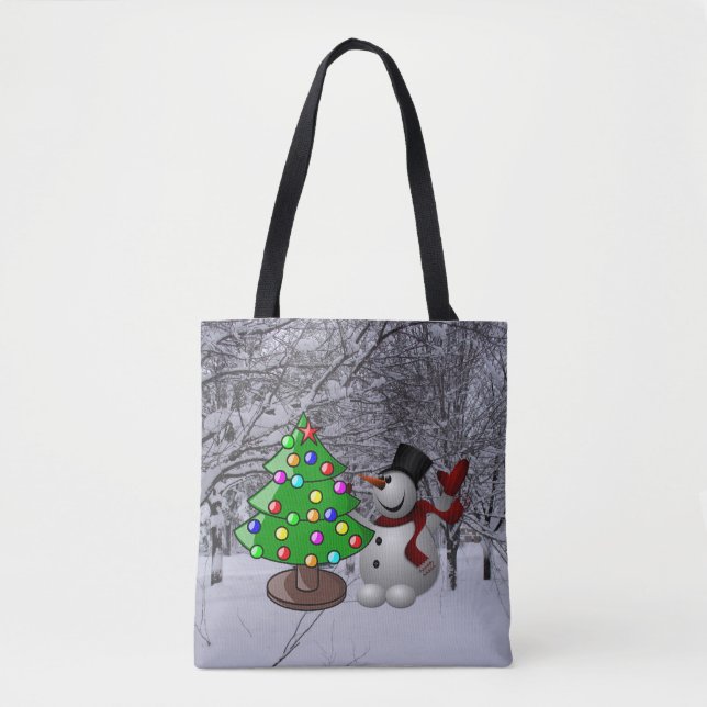 Weihnachtsbaum, Schneemann, Schneeszene, Allround- Tasche (Vorderseite)