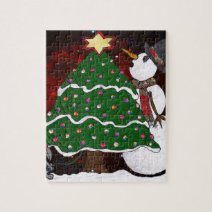 Weihnachtsbaum Schneemann Überraschung Kunst Druck