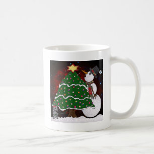 Weihnachtsbaum Schneemann Überraschung Kunst Druck Kaffeetasse