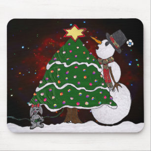 Weihnachtsbaum Schneemann Überraschung Kunst Druck Mousepad