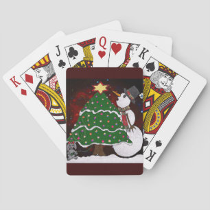Weihnachtsbaum Schneemann Überraschung Kunst Druck Spielkarten