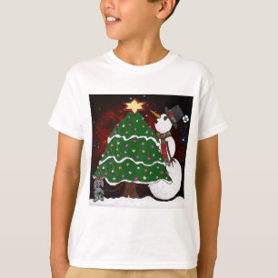 Weihnachtsbaum Schneemann Überraschung Kunst Druck T-Shirt
