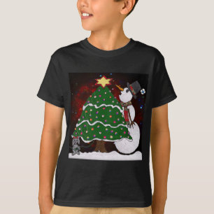 Weihnachtsbaum Schneemann Überraschung Kunst Druck T-Shirt
