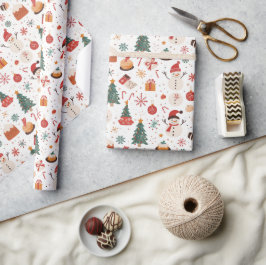 Weihnachtsbaum, Schneemann und Geschenke Weiße Wei Geschenkpapier