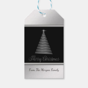 Weihnachtsbaum, Schwarz, Silber - Personalisiert Geschenkanhänger
