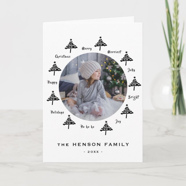 Weihnachtsbaum Schwarz & Weiß Merry Foto Feiertagskarte (Vorderseite)