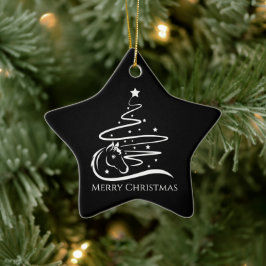 Weihnachtsbaum schwarz-weiß Reittiere Keramik Ornament