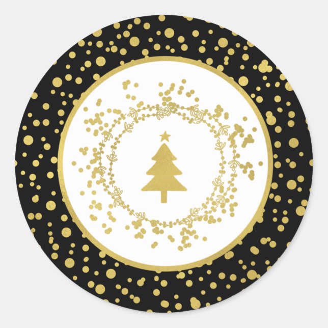 Weihnachtsbaum Schwarz & Weiß Urlaub Runder Aufkleber (Vorderseite)