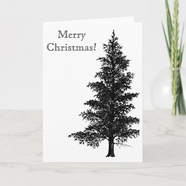 Weihnachtsbaum, Schwarzweiss-Zeichnung Feiertagskarte (Vorderseite)