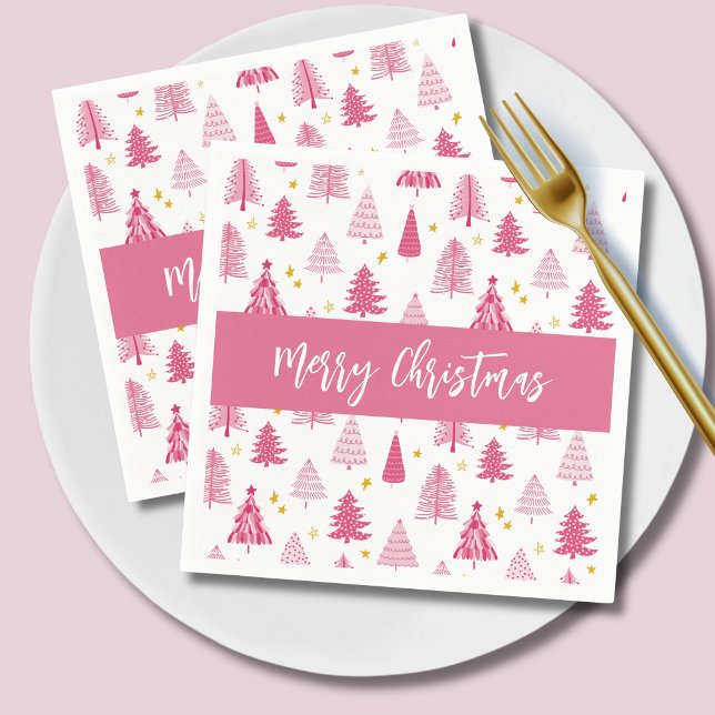 Weihnachtsbaum Serviette (Pink christmas tree winter forest Merry Christmas Holiday Paper Napkins)