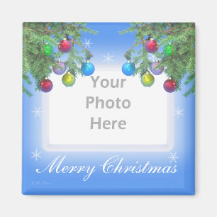 Weihnachtsbaum Shine auf Blau (Foto-Rahmen) Magnet